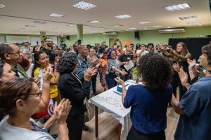 Photo of in-person participants at the 5th anniversary celebration of the Favela CLT Project